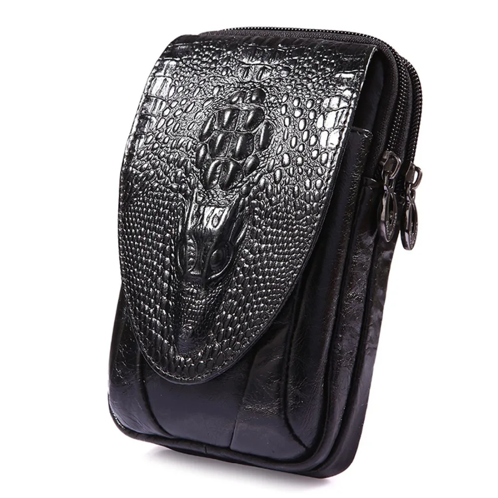 

Men Leather Crocodile Grain Pattern Vintage Cell/Mobile Phone Cover Case Skin Hip Belt Bum Fanny Pack Waist Bag Purse
