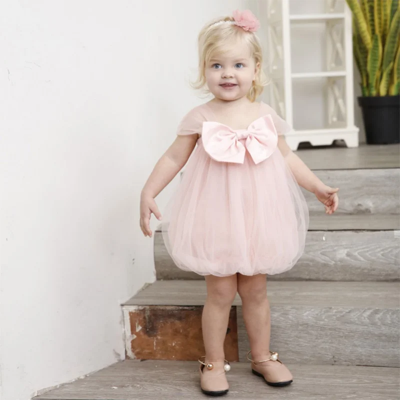 

Baby Dress Cute Bow-knot Lace Princess Pageant Dress Kid Clothes for Girls Strap Mesh Summer Princess Dresses Fashion
