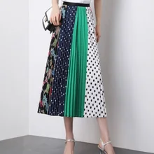 Женская юбка весна осень плиссированная юбка мультфильм с высокой талией с принтом юбки в стиле пэтчворк для женщин Европейский стиль трапециевидная юбка