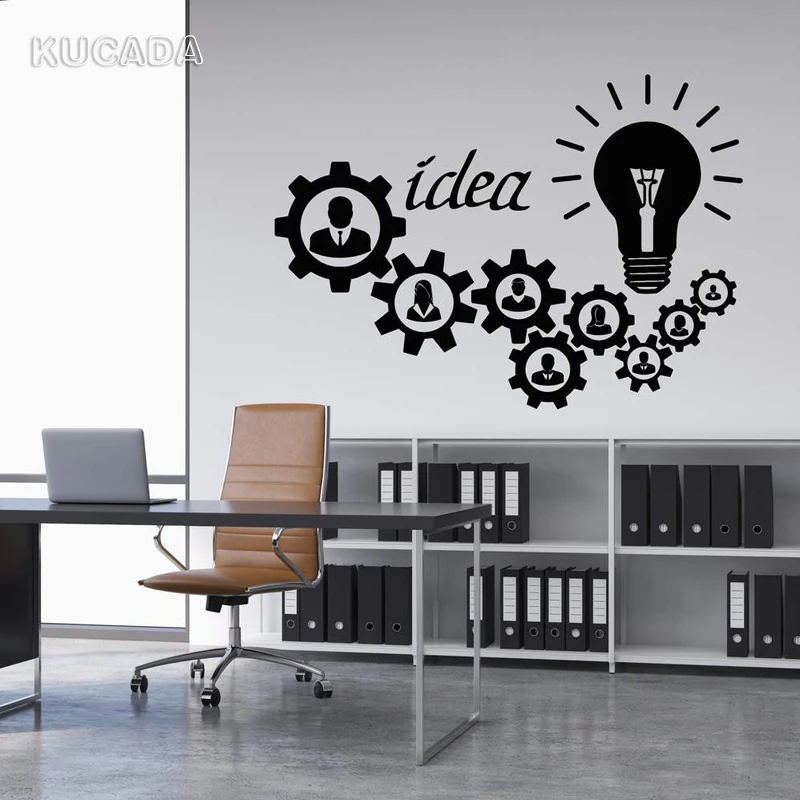 

Vinyl Wall Decal Stickers Light Bulb Idea Decor For Office Study Meeting room Worker Gears Home Decoration Art Murals JG4139