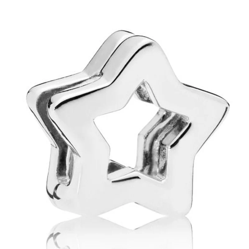 

New 925 Sterling Silver Bead Charm Smooth Reflexions Star Clip Stopper Lock Beads Fit Pandora Bracelet Bangle Diy Jewelry