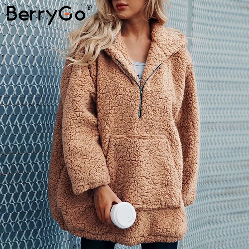 BerryGo искусственная овечья шерсть Толстая Женская куртка пальто размера плюс