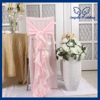 CH001L wholesale 100% polyester wedding ruffled curly willow light pink chair cover