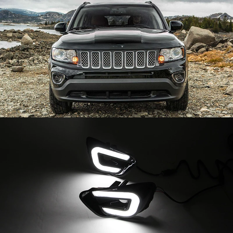 

Car Flashing For Jeep Compass 2011 2012 2013 2014 2015 2016 LED DRL Day Light Daytime Running Light Fog Lights with Turn Light