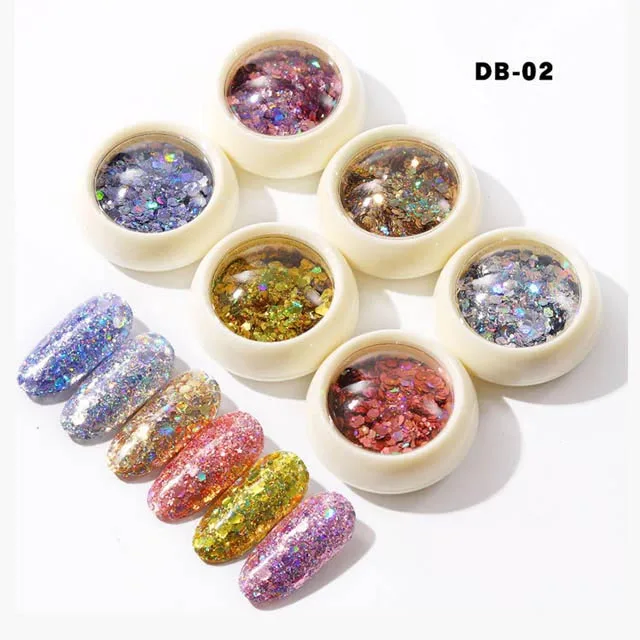 6 Box/Set Holograhic Nail Art Блеск Блестки смешать Размеры шестиугольник Русалка градиент порошок Акриловые Советы УФ гель лак для ногтей хлопья - Цвет: No.02