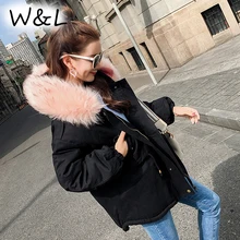 Фотография 2017 Women Jackets Warm Winter Long Parkas Female Overcoat Cotton thick Basic Coats fur collar slim sashes casual loose clothing