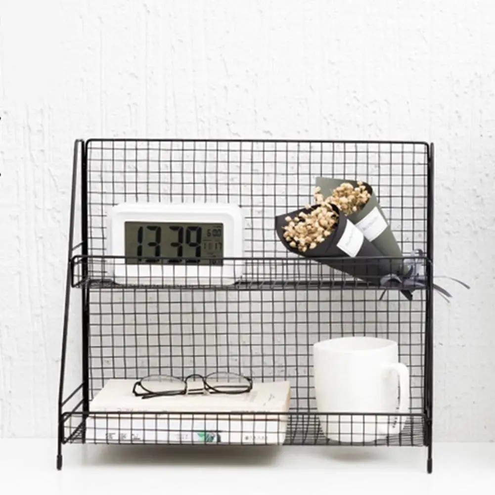 

Iron Multi-functional Kitchen Double-layer Desktop Storage Rack Plate Knife Cosmetic Stationery Collecting Rack