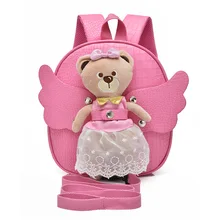 Mignon Ange Ours Anti-perte École Sacs Pour Les Filles En Cuir PU Bébé Sac À Dos Maternelle Sacs Enfants de Cadeaux pour L’âge 1-3