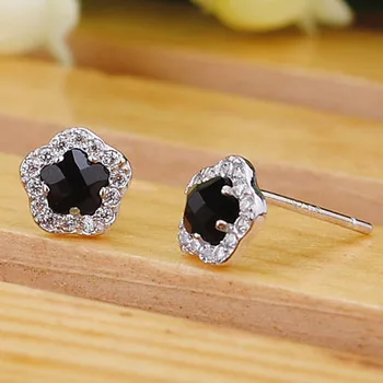 

925 sterling silver stud earrings rose shaped Black Onyx Earrings Natural semi-precious stones dinner party gift girlfriend