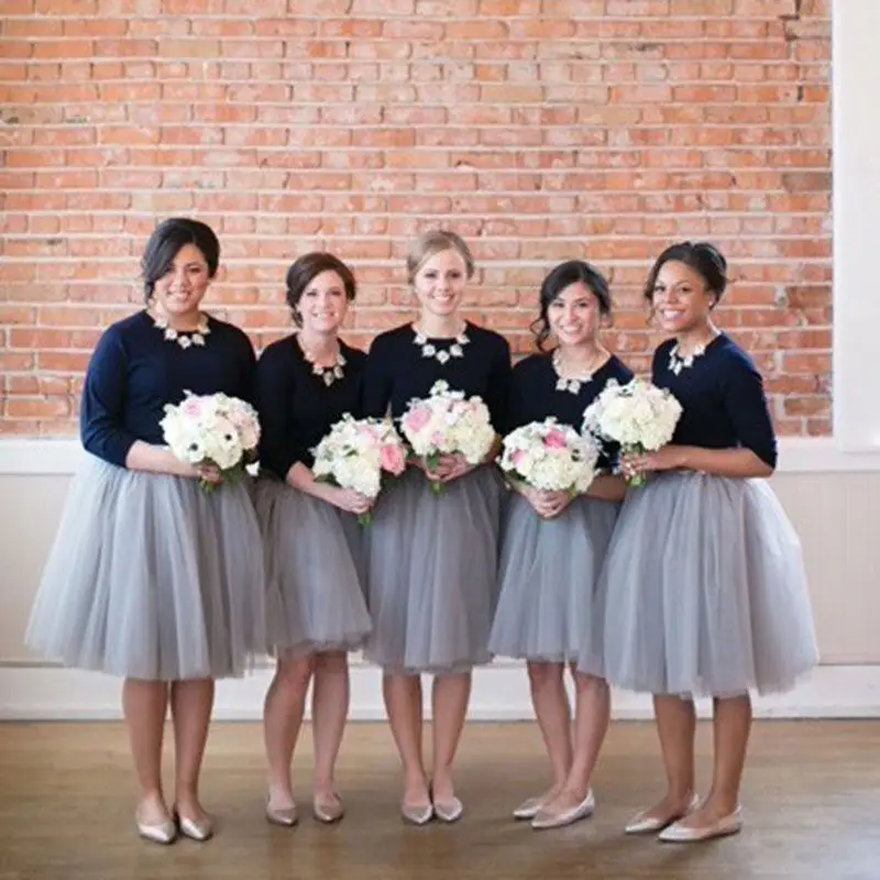 

2017 Women 6 Layers Knee Length Tutu Skirts Bridesmaid Wedding Skirt Tulle Wedding Party Dress Custom Made