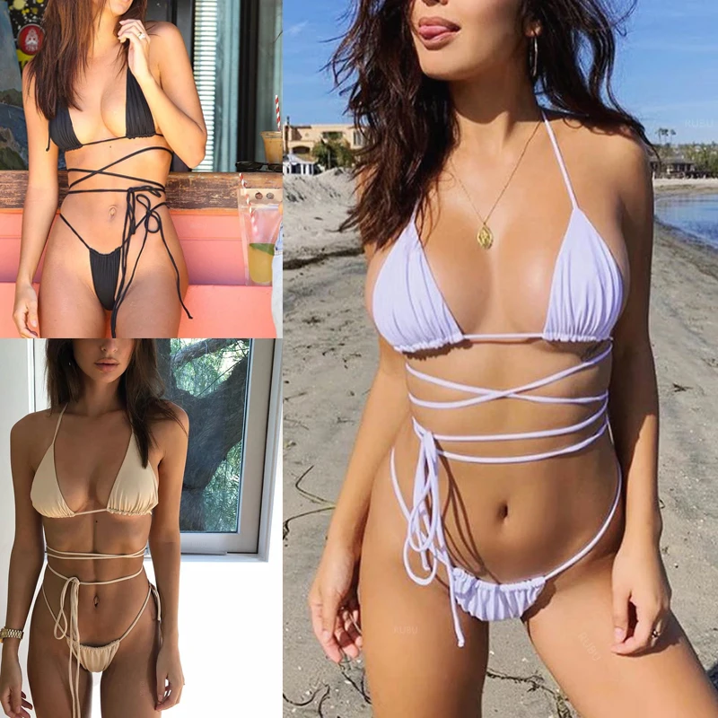 

Swimsuit Women 2 Pieces Sexy Bikini String Swimwear Women Bandage G String Swimsuits Sheer Bikini Push Up Monokini Micro Bikiny