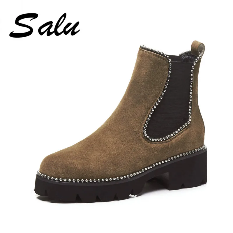 

Salu new fashion ankle boots women round toe suede leather boots popular punk platform boots comfortable autumn shoes