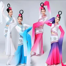 Костюм для девочек, Китайская традиционная одежда с длинными рукавами, женский китайский костюм с рукавами «вода», Yangko, народные танцы, костюмы для танцев