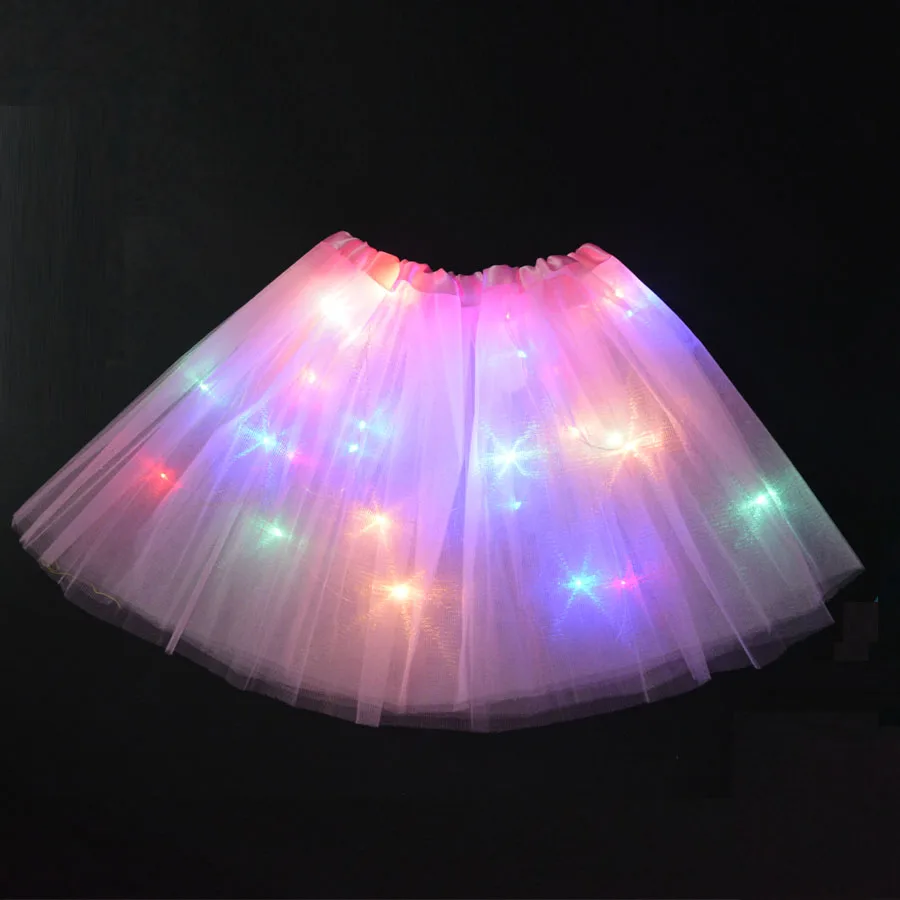 DTOWER Kids Girls Light Up LED Tutu Novelty Stage Dance Skirt Mini Skirt Dancewear Children Party Costume