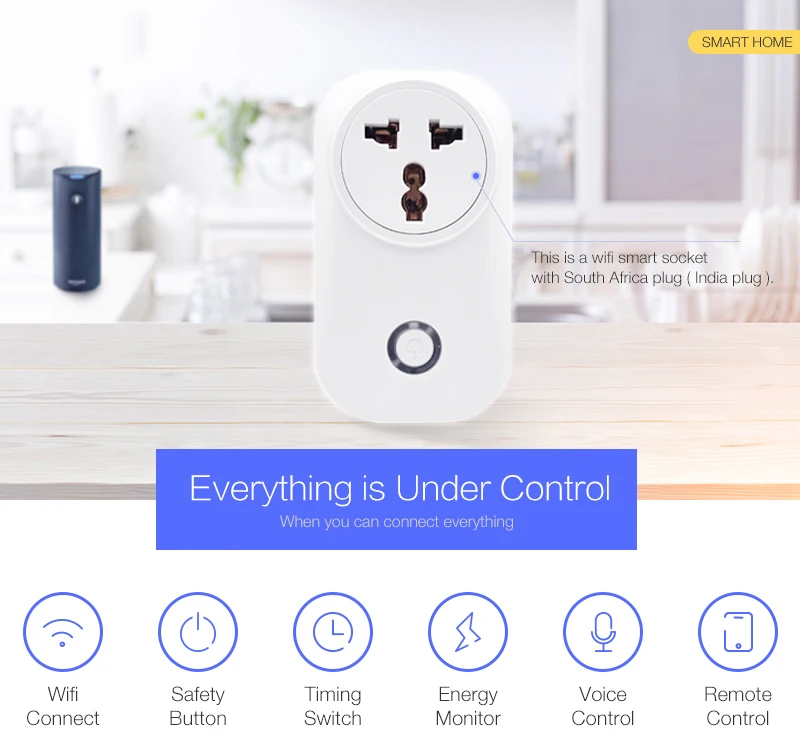 Wifi умная индийская Южноафриканская вилка монитор питания 10A умная розетка Беспроводная розетка Голосовое управление работа с Alexa Google home