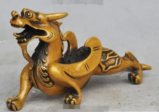 

S1257 chinese bronze fengshui pixiu Evil dragon head beast Brave troops Unicorn statue