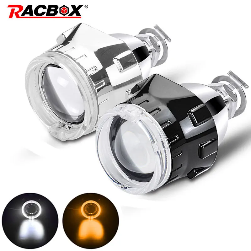 Achat Lentille de projecteur Bi xenon 2.5 pouces avec masque noir argenté yeux d ange Led pour H7 H4 phares à douille utiliser H1 HID ampoules LHD RHD