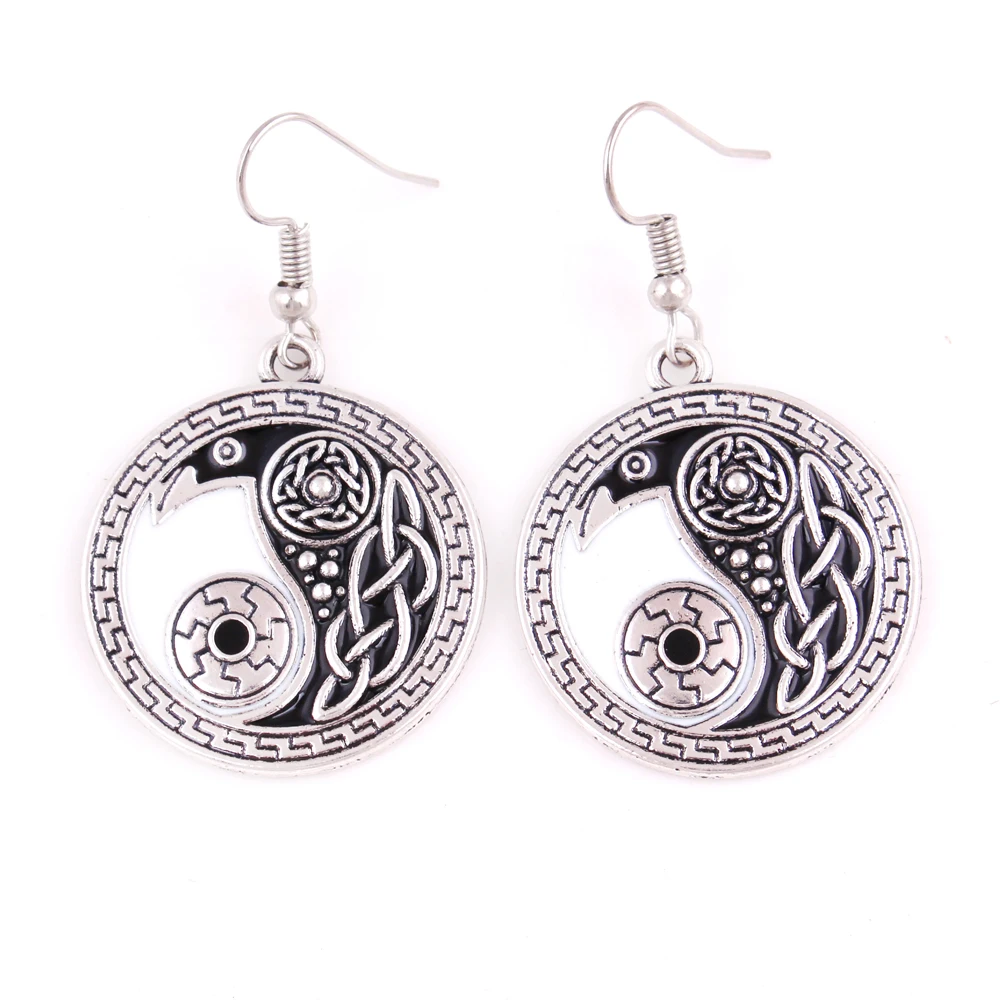 

Religious Retro Raven Pendant Earring Morrigan Crow Raven Yin Yang Amulet Earring Jewelry For Woman