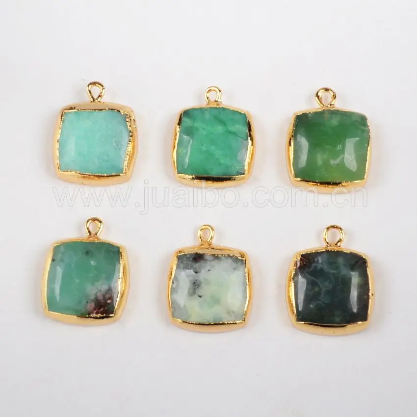 New! Fashion Lucky Jade Pendant 24K Gold Plated Square Australia Jade Charms Necklace For