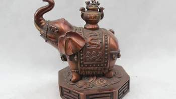 

6"Chinese Folk Feng Shui Bronze Lucky Money drawing Elephant cornucopia Statue