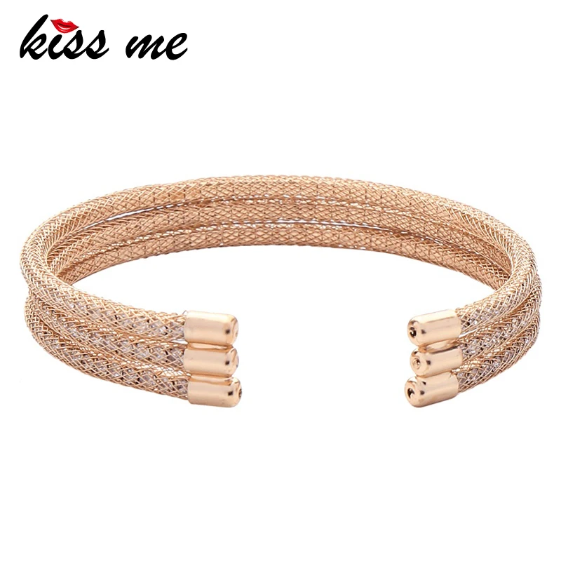 

KISS ME Gold Color Women Bangle New Fashion Crystal Cuff Bracelet Open Bangle Female Jewelry