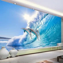 Современные творческие прыжки Дельфин 3D стерео Настенные обои HD Солнечный свет морская волна фото обои Гостиная фон Настенный декор
