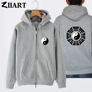 

chinese Bagua Taiji Pa Kua yin yang couple clothes girl woman female cotton full zip hooded Coats Jackets