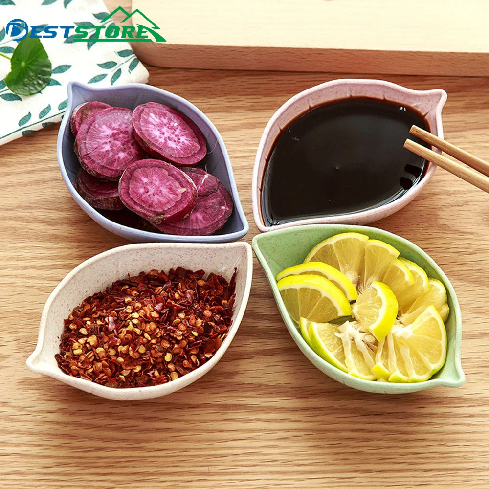 

4Pcs/set Soy Sauce Dish Multipurpose Leaf-Shape Small Seasoning Saucers Appetizer Plates for Vinegar/Salad Soy Sauce/Wasabi