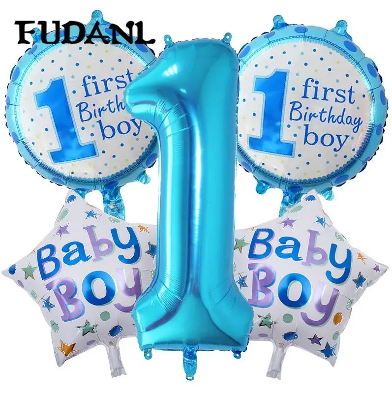 Baby Shower 1st на день рождения воздушные шары с днем Синий розовые шарики в виде цифр 1