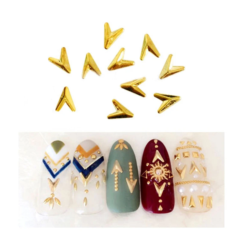 

100Pcs Gold Silver Nail Art Decoration Arrow Triangle Rivets Stud Mental Nail Polish Sticker for Nails Alloy Nail Decorations