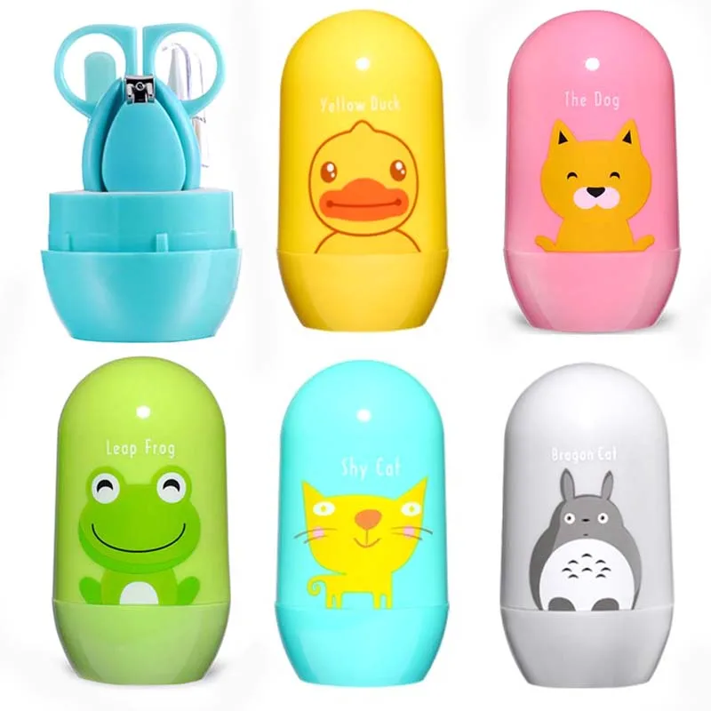 

4pcs Baby Healthcare Kits Baby Nail Care Set Infant Finger Trimmer Scissors Nail Clippers Cartoon Animal Storage Box for Travel