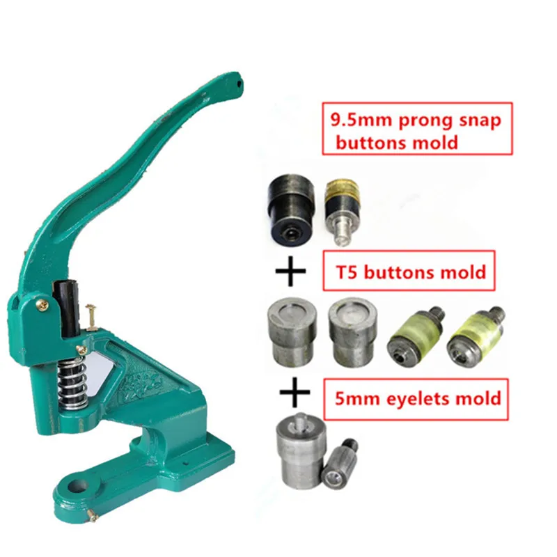 

1pc Buttons Rivets Install Machine+1set 5mm eyelets tool mold+1set 9.5mm Prong Snap Buttons Mold+1set Snap Button Mold Dies