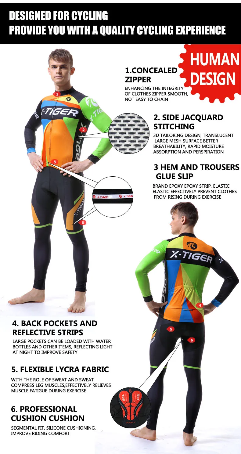 X-TIGER с длинным рукавом Pro майки для велоспорта костюм велосипедиста MTB Одежда Mountian велосипедный костюм, трико Ropa Ciclismo Велоспорт Комплект