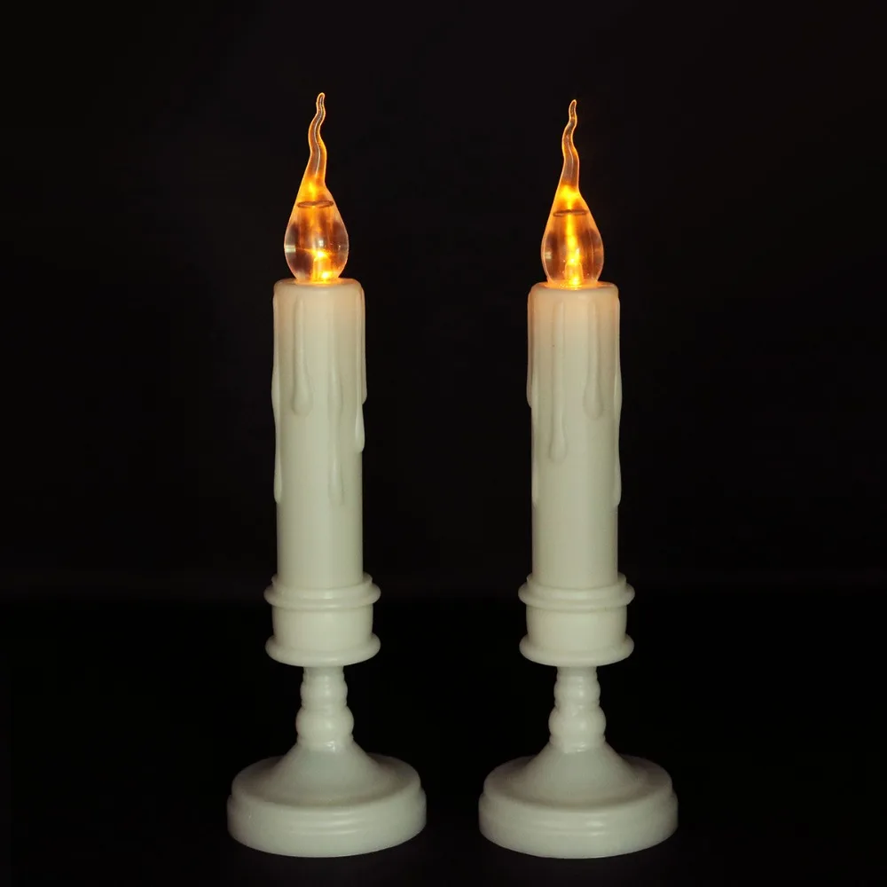 

2 pcs Flameless Flickering Taper Candle with Holder Realistic Candlestick for Thanksgiving Christmas Birthday Party Home Decor