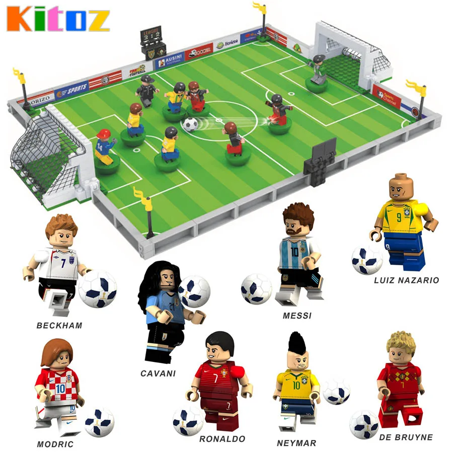 

Kitoz Russia World Figure Messi Ronaldo Beckham Neymar De Bruyne Football Cup Game Field Building Block Toy Compatible with Lego