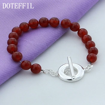 

DOTEFFIL Red Agate Bracelet 925 Sterling Silver OT Buckle For Woman Charm Wedding Engagement Fashion Party Jewelry