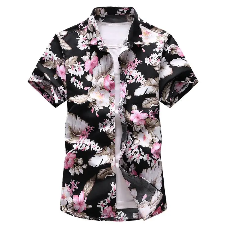 

Floral Hawaiian Shirt Men's Clothing Slim fit Mens Dress Shirts Short sleeve Blouse men Summer Beach style Shirt