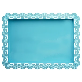 

SWEETGO Blue Cake Tray Metal Iron Lace Edge Rectangle Plate For Wedding Event Party Cake Tools Decoration Bake Dinnerware
