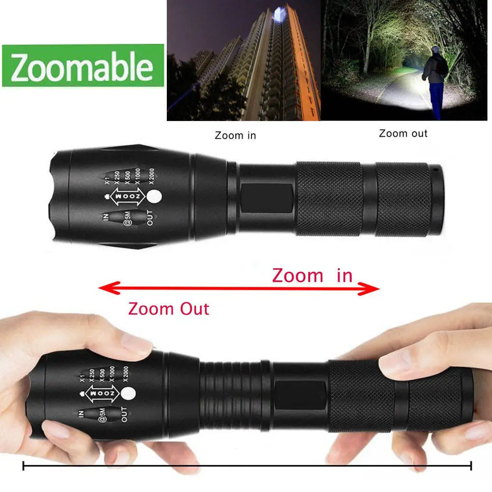 Outdoor Tactical LED T6 50000LM Lamp Flashlight Zoomable Torch 5-Mode 18650