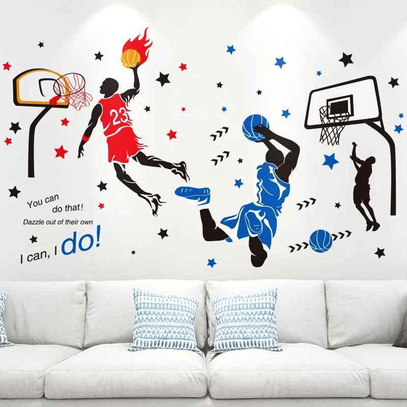 

[shijuekongjian] Basketball Player Wall Stickers Creative DIY Sports Style Wall Decals for Kids Room Baby Bedroom Decoration