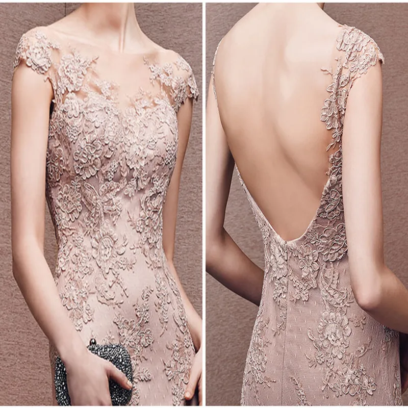Vestido de festa Новая мода круглый вырез с кружевом Appliues сексуальные платья для выпускного вечера русалка выпускное платье высокого качества