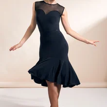 Высокое качество, новинка, 3 цвета, платье для латинских танцев, женское, без рукавов, шелковое, Сетчатое, сексуальное, для латинских танцев, для соревнований, платья для танго, платье, горячая распродажа