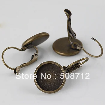 

Free ship!!! EP0100 200piece Antique bronze 14mm Round Cabochon Setting Leverback Hook Stud Earing blanks