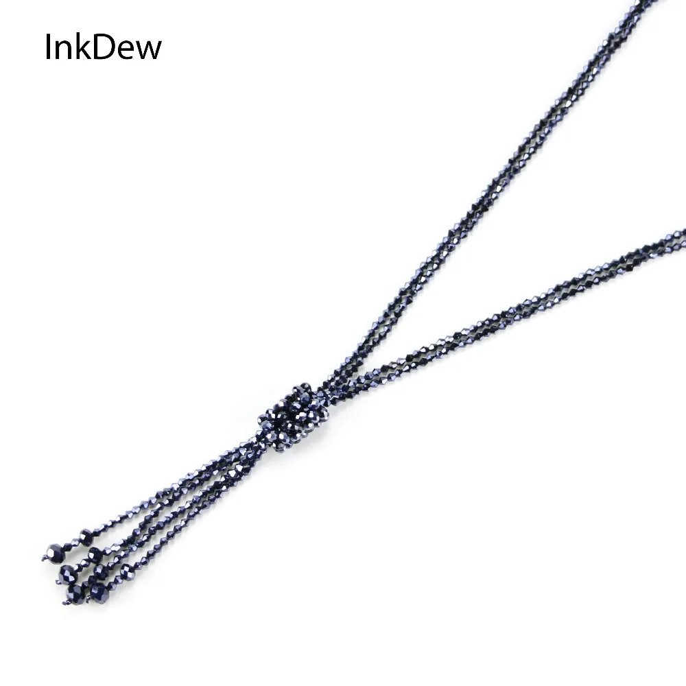 Ожерелье из нитей и бусин INKDEW, многоцветное длинное ожерелье ручной работы с кристаллами и кисточкой, цепочка на свитер для женщин, подарок