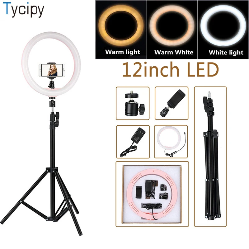 

Tycipy 12" 180 PCS 10W LED Ring Light Studio Video Photographic Lighting Lamp With 160cm Tripod Phone Holder Adapter Plug