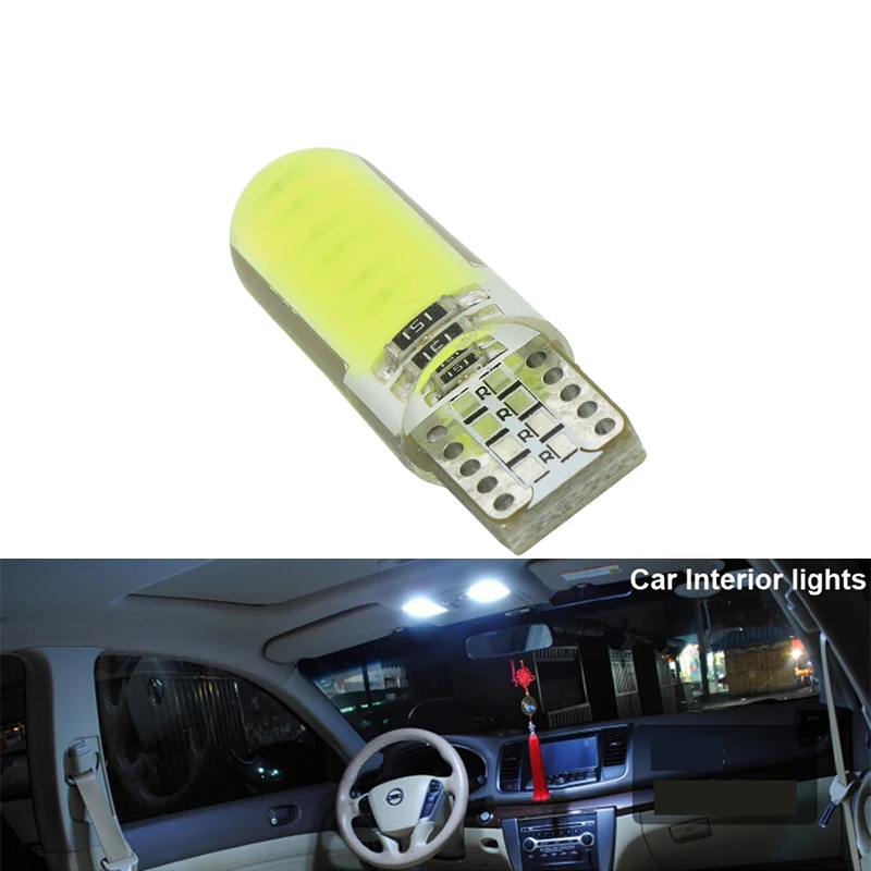 10x T10 W5W Автомобильный светодиодный сигнальная лампа COB интерьер светильник 12В Супер яркий Авто Чтение номерного знака багажник Чемодан, на танкетке, с боковой лампы