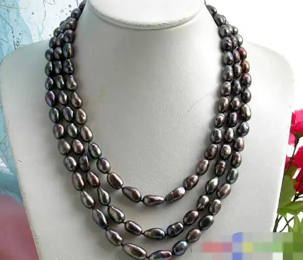 

song voge gem nanJ0865 3ROW BLACK BAROQUE FRESHWATER CULTURED PEARL NECKLACE