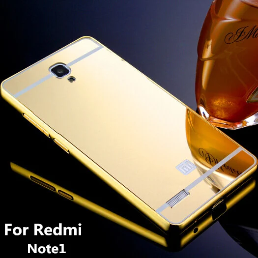 

HM RM Note1 for Xiaomi Hongmi Redmi Note 1 Gold plated Aluminum Metal Frame And Mirror Back Cover Case Cell Phone Bag Cases