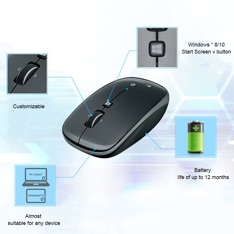 Беспроводная игровая мышь logitech M557 с Bluetooth 2,4 ГГц, оптическая эргономичная мышь 1000 dpi для ПК, поддержка официального агентства