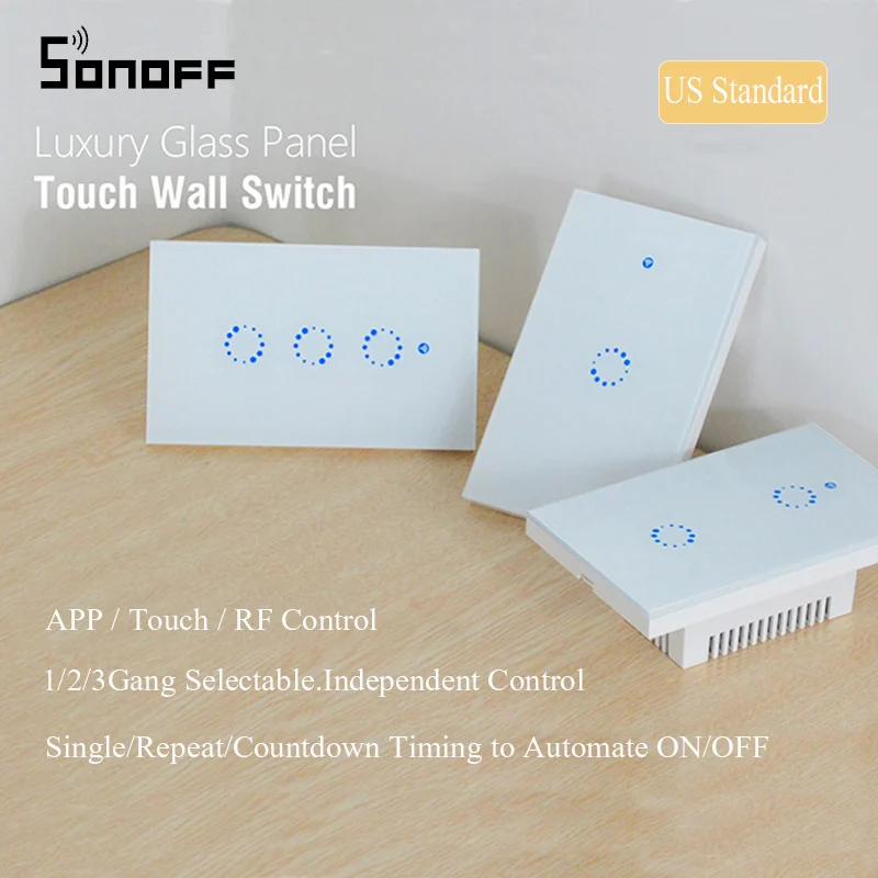 Умный настенный выключатель Sonoff T1 US/AU Wi Fi 1/2/3 Gang Touch/315 mhz RF/APP пульт дистанционного